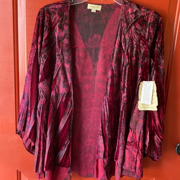 One World Jacket Duster- NWT Size Small burgundy/black BOHO velour/velvet - Picture 2 of 8